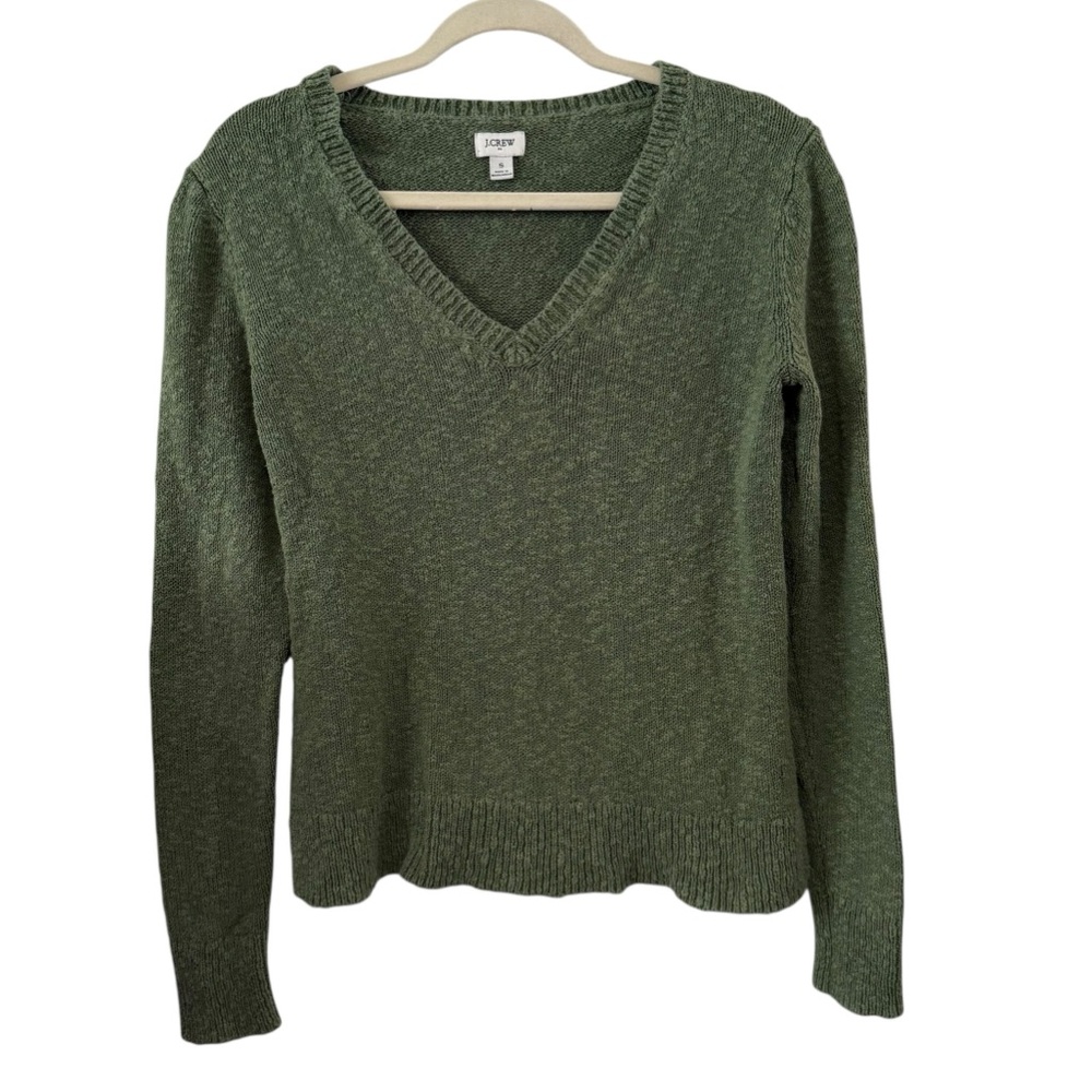 J.Crew Small Olive Green V Neck Textured Knit Sweater Casual Pullover